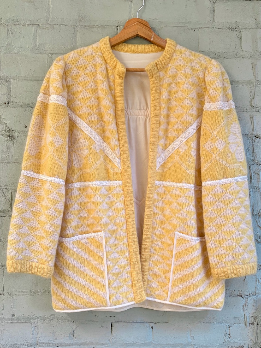 Blanket Quilt Sweater Coat in Yellow and White